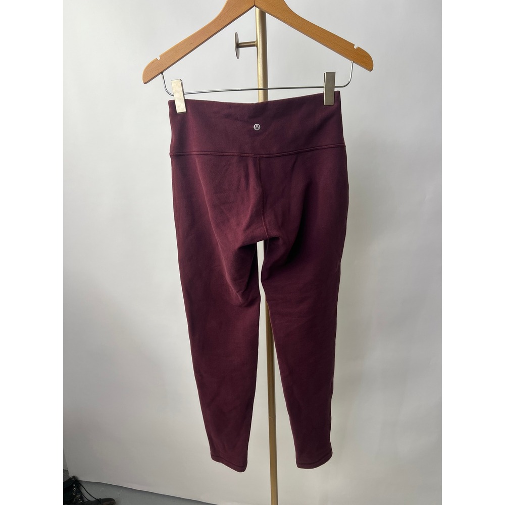 Lululemon High Rise Fleece Lined Leggings Burgundy Size 6 Cotton Blend Tights